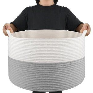 XXXLarge Blanket Basket Living Room - 22" x 22" x 14" Cotton Rope Baskets